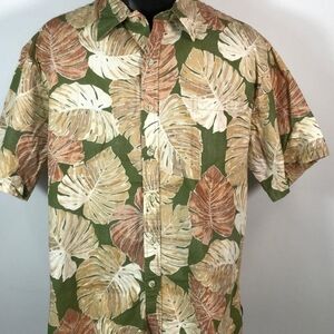 Tori Richard Light Tan Casual Button Down Shirt with Monstera Leaf Pattern